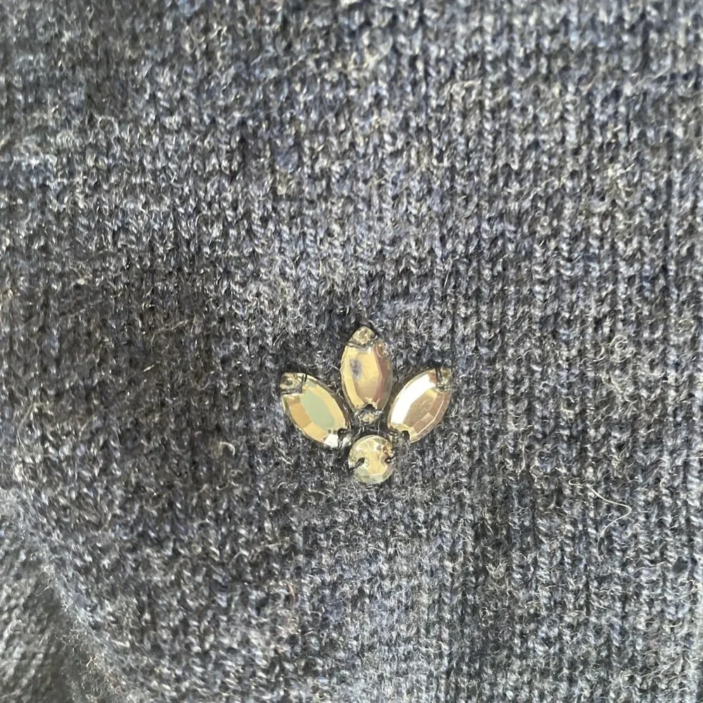 Joie Embellished Navy Blue Wool Cashmere Blend Sweater Size XS Holiday Sparkle